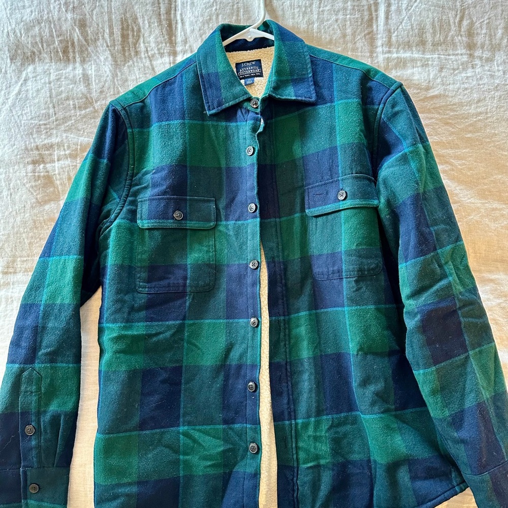 J. Crew Factory Blue and Green Plaid Shirt Jacket